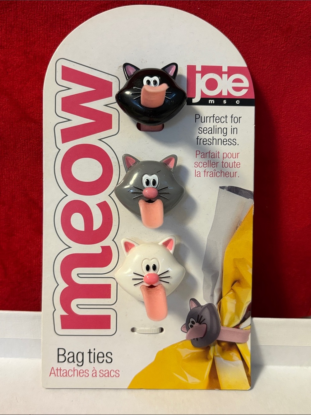 Joie Meow Cat Bag Ties - Black, Gray, White (3-Pack),  NEW